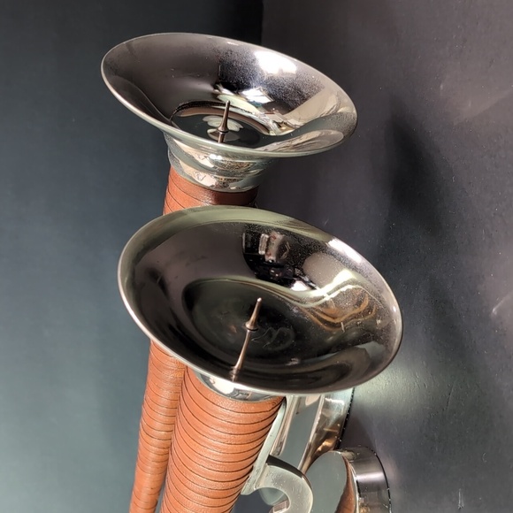 Bombay set of 2 Leather Wrapped/Metal Candle Sconces. - Picture 4 of 13